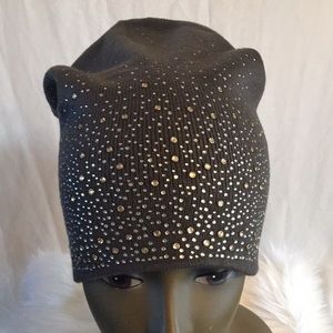 Gray Crystal Embellished Beanie Hat
